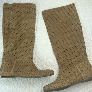 Arturo Chiang Tan Perforated Knee-High Boots